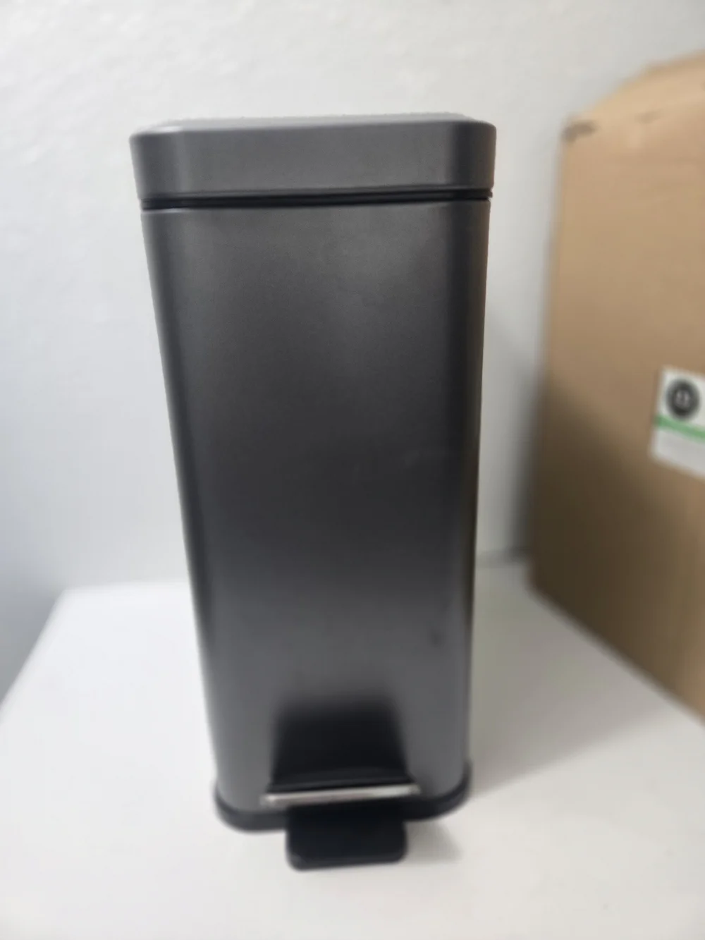 Modern Gray Step Trash Can - Sleek Bathroom Waste Bin